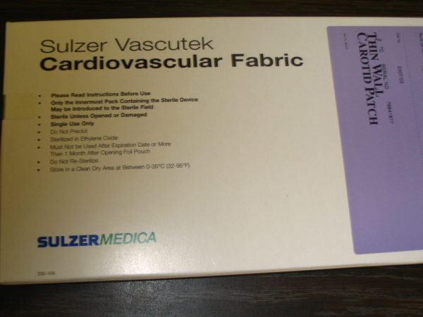 Sulzer Medica delgada pared de la carótida Cardiovascular Tela Patch 10 100 mm x mm