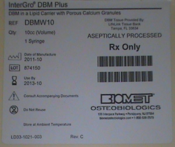 Biomet DBMW10 Intergro DBM