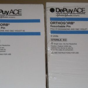 DePuy Ace Orthosorb Resorbable Pin 40mm x 1.3mm w/ applicator tube, plunger, depth guage, 2 k-wires