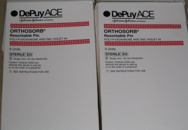 DePuy Ace Orthosorb reabsorbible Pin 40mm x 2.0mm w / tubo aplicador, émbolo, medidor de profundidad, 2 k-cables