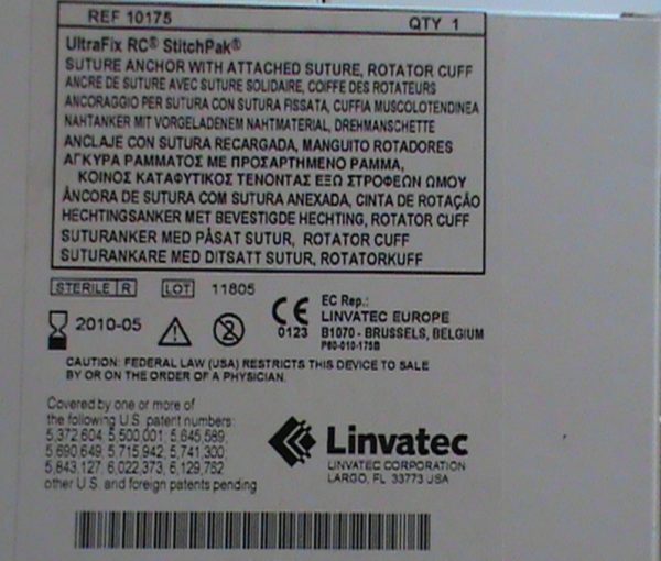 Linvatec 2.9 mm Ultrafix RC StitchPak Hegting Anker w Aangeheg Hegting, Rotator Cuff