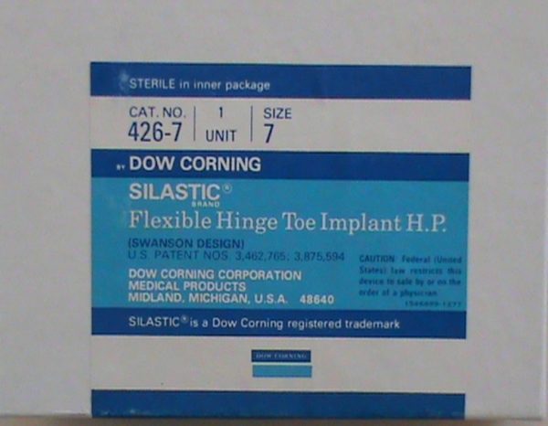Dow Corning Silastic Implant HP Size 7 Great Toe Toe Implant