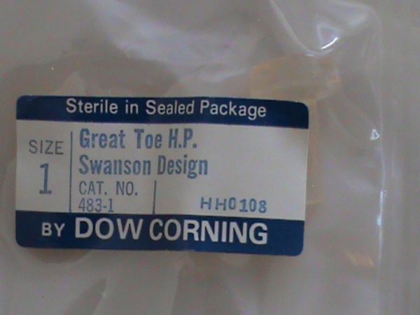 Dow Corning Great Toe Silastic Implant HP Size 1 Toe Implant