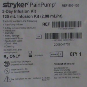 Stryker Pain Pump 2-Day Infusion Kit, 120 ml Infusion Kit (2.08 ml/hr)