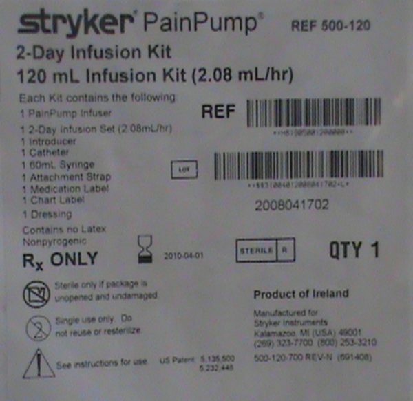 Dolor Stryker Bomba de Infusión 2-Día Kit, Kit 120 ml de infusión (2.08 ml / h)