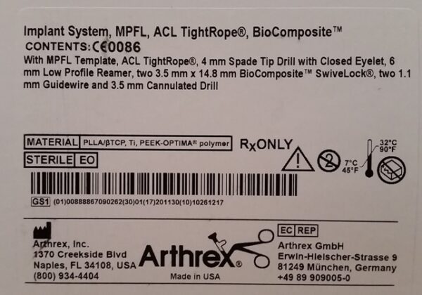 Implante Arthrex MPFL-ACL TightRope