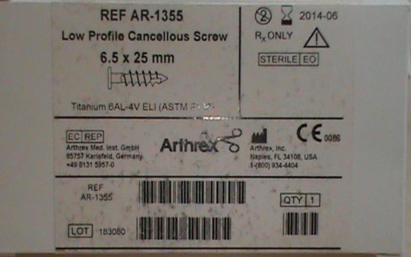 Arthrex AR-1355 Tornillo esponjoso de perfil bajo