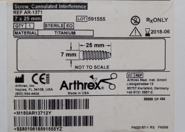 Arthrex AR-1371 Cannulated Interference
