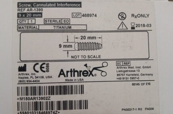 Arthrex AR-1390 Cannulated Interference