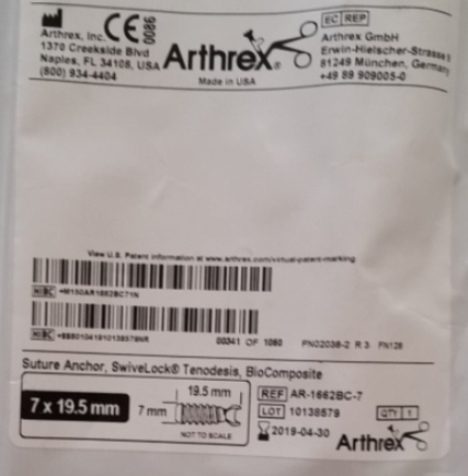 Arthrex AR-1662BC-7 BioComposite SwiveLock Suture Anchor