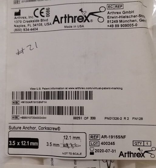 Anclaje de sutura Arthrex AR-1915SNF