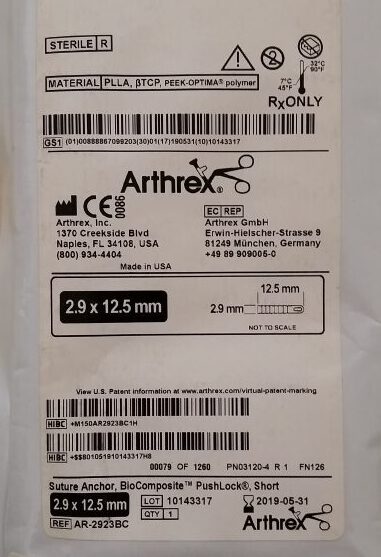 Ancrage de suture Arthrex AR-2923BC