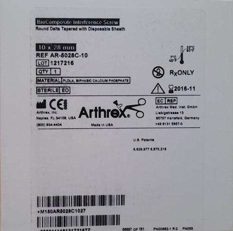 Arthrex AR-5028C-10 BioComposite Interference Screw