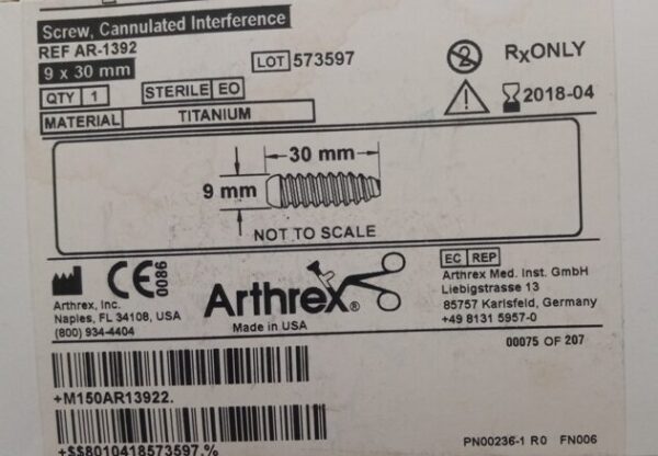 Arthrex AR-1392 Cannulated Interference
