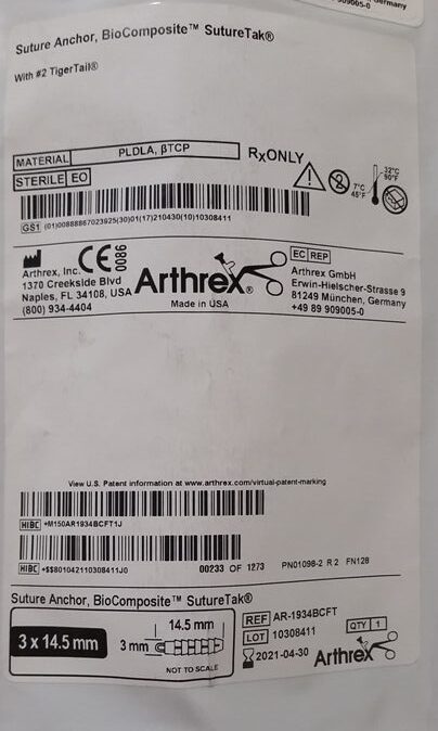 Anclaje de sutura Arthrex AR-1934BCFT