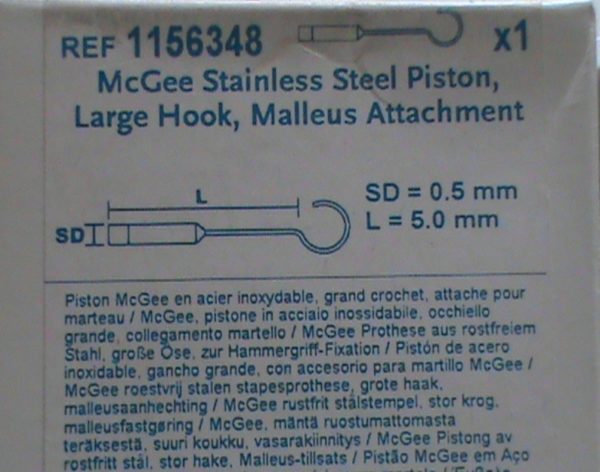 McGee Stainless Steel Piston, Large Hook, Malleus Attachment