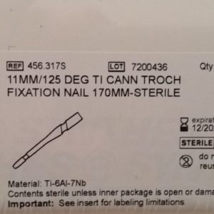 Synthes 11MM 125 Deg Troch Fixation Nail 170MM