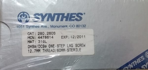 Synthes DHS-DCS One Step Lag Vis 12.7mm filetage x 60mm