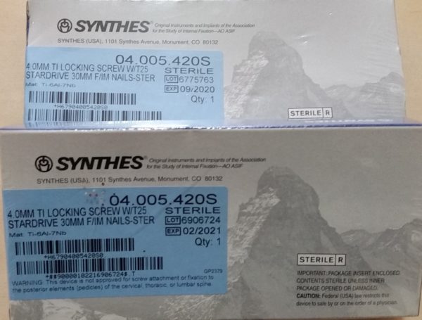04.005.420S | Synthes 4mm TI Locking Screw 30mm