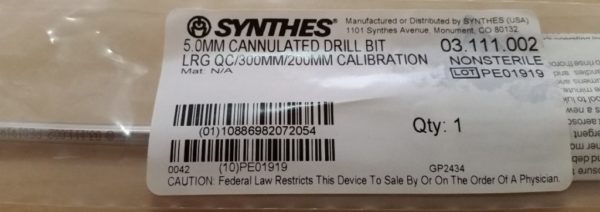 Synthes 5MM Cannulated boor