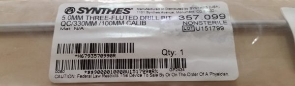 357.099: Synthes 5MM Three Fluted Drill Bit